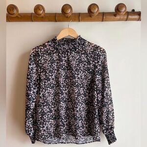 Size M Black and Pink Floral Long Sleeve Top